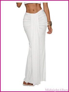 Women's Long Maxi Skirt Ruched Bodycon Floor Length Formal Evening Skirt